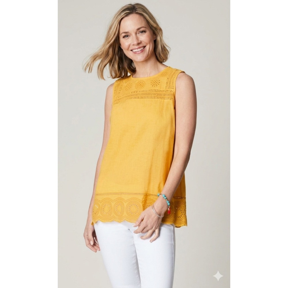 J Jill Boho Chic Cotton Tank Top Beach Embroidered Eyelet Feminine Resort Size M